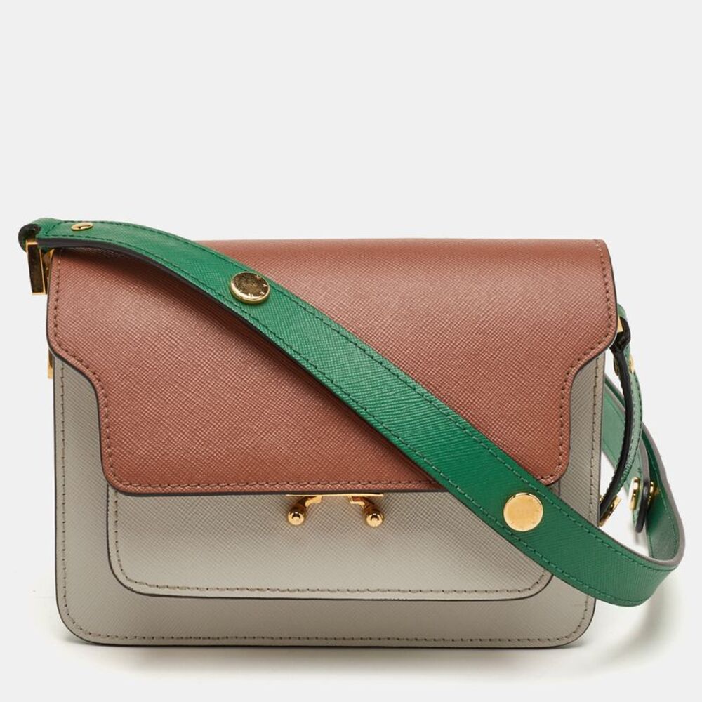 Marni Trunk Multicolor Saffiano Leather Flap Shoulder Bag